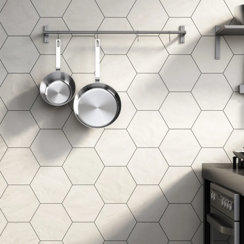 Allora hexagon white tile sample kitchen wall