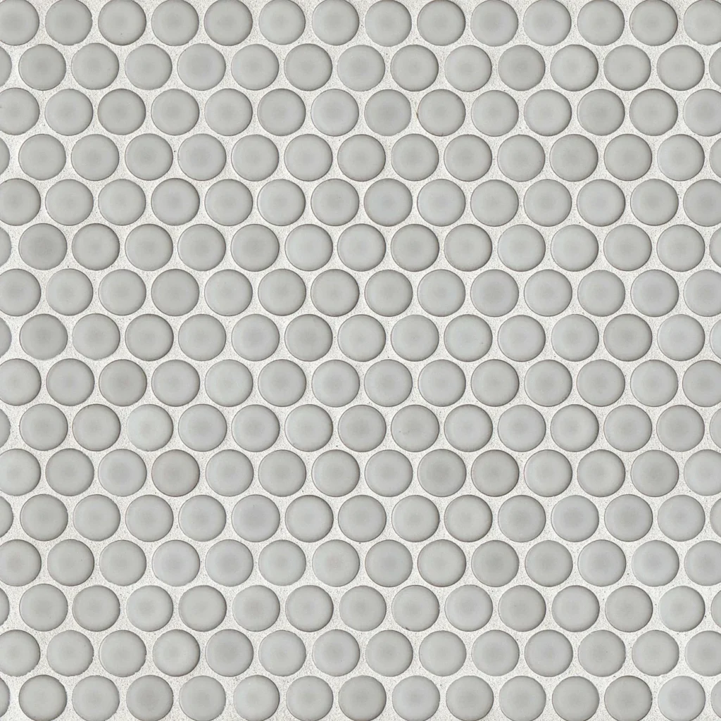 360 3/4 Penny Round Mosaic in Dove Grey Glossy