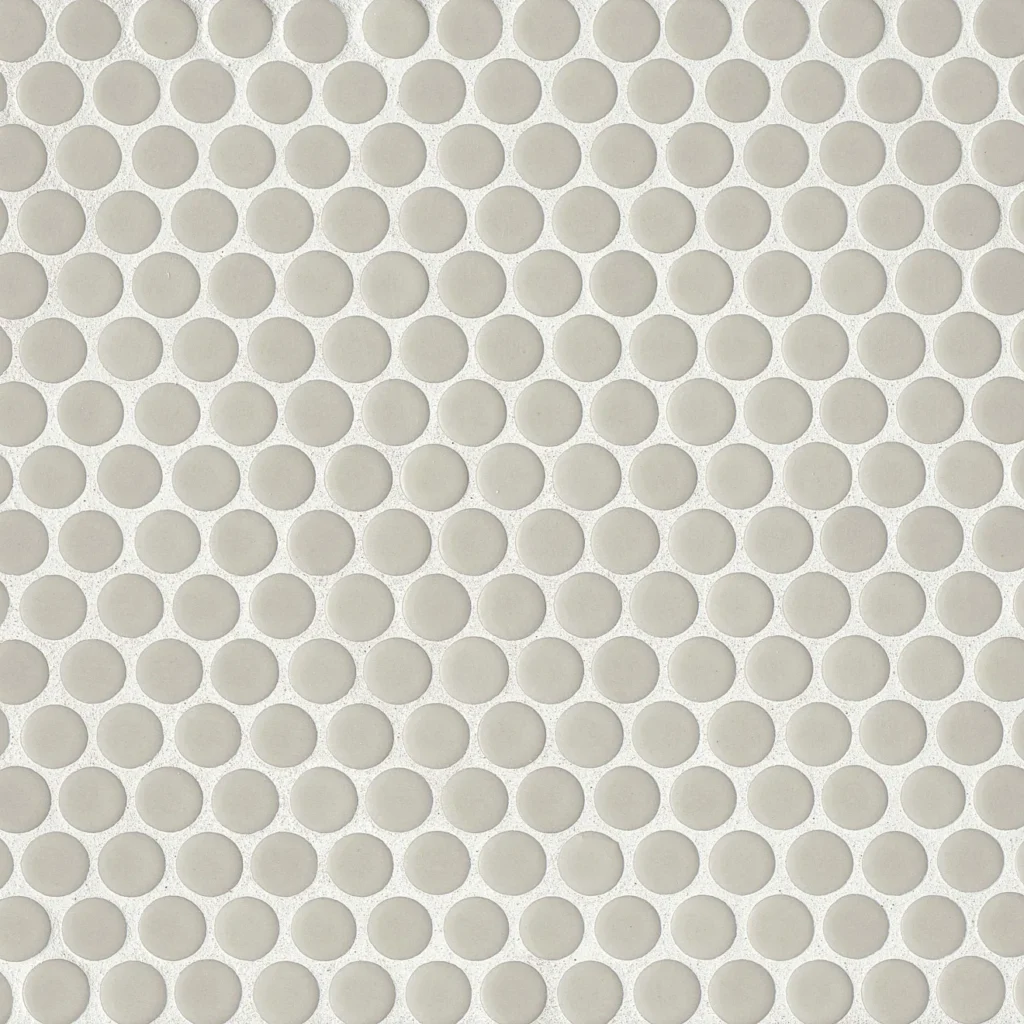 360 3/4 Penny Round Mosaic in Off White Glossy