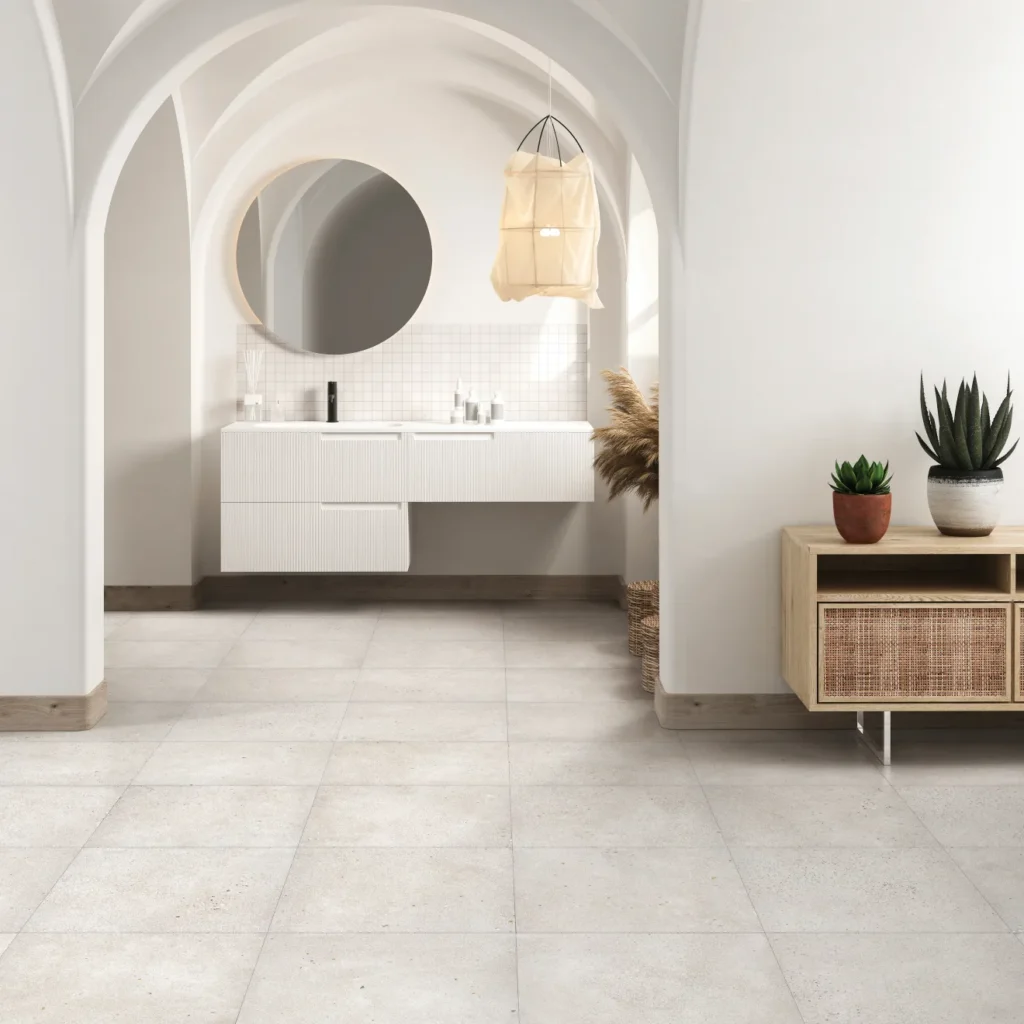 area 51 white square sample floor in a large white bathroom