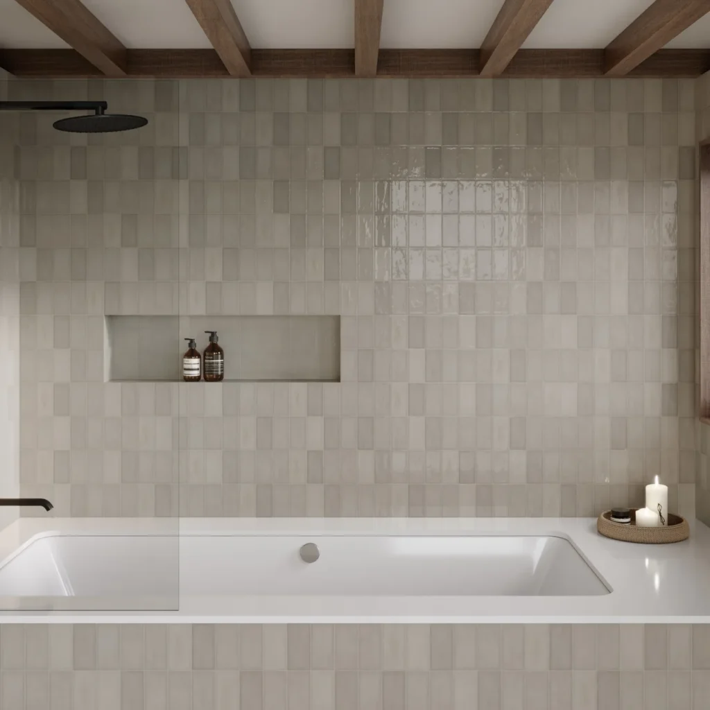 Marin 2.5 x 5 Ceramic Wall Tile in Coastal Cliff bathtub surround sample