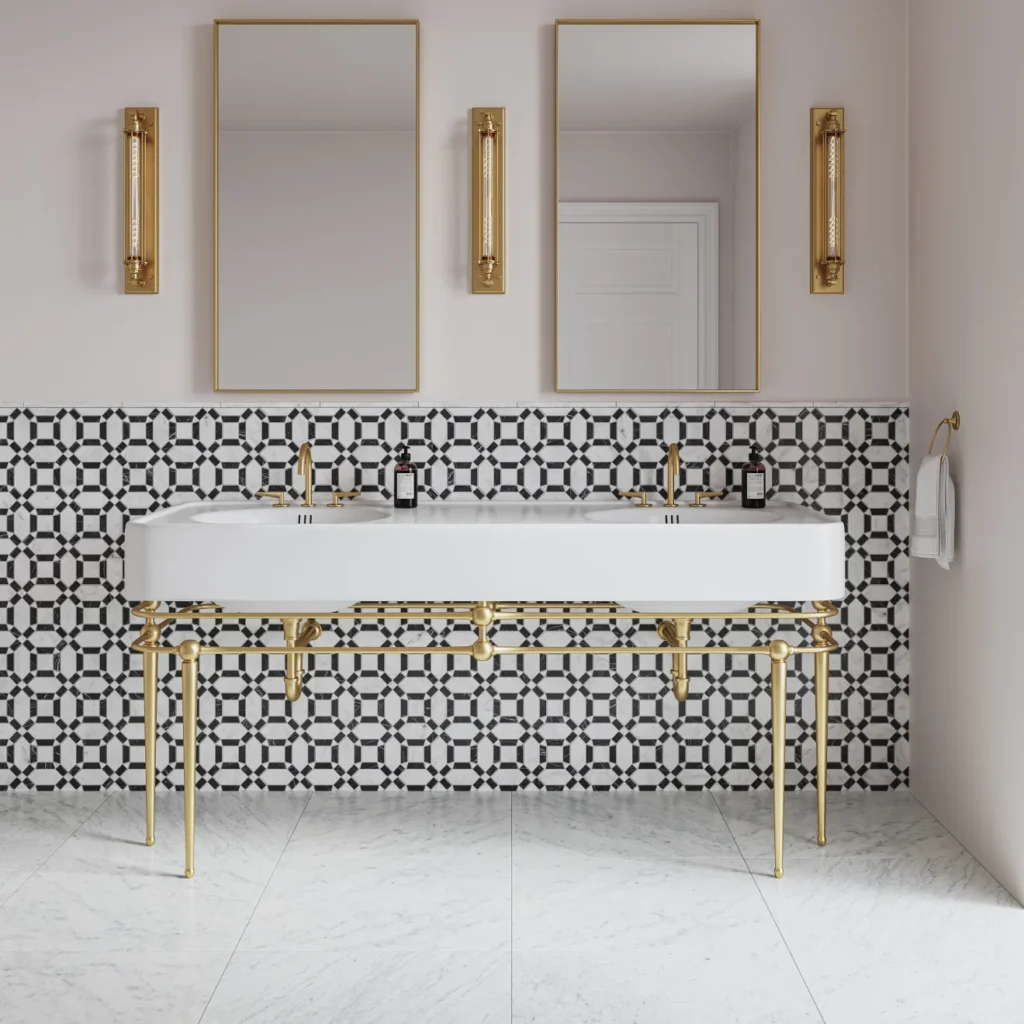 Matisse Mosaic 1 Marble Blend in White Carrara & Nero Marquina bathroom vanity wall sample