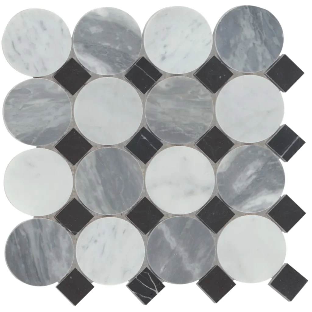 Modni Emery Honed Marble Mosaic Tile in Cool Blend close up of tile sample