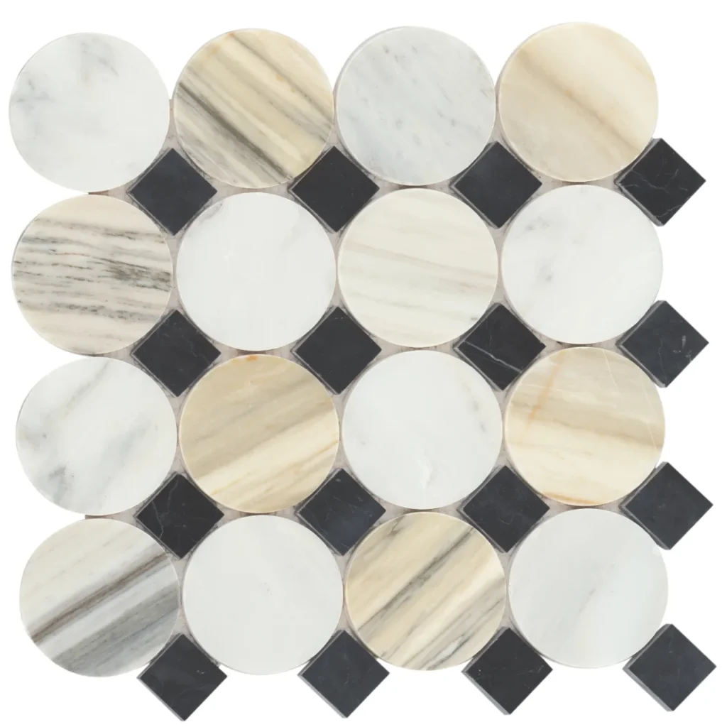 Modni Emery Honed Marble Mosaic Tile in Warm Blend close up of tile sample