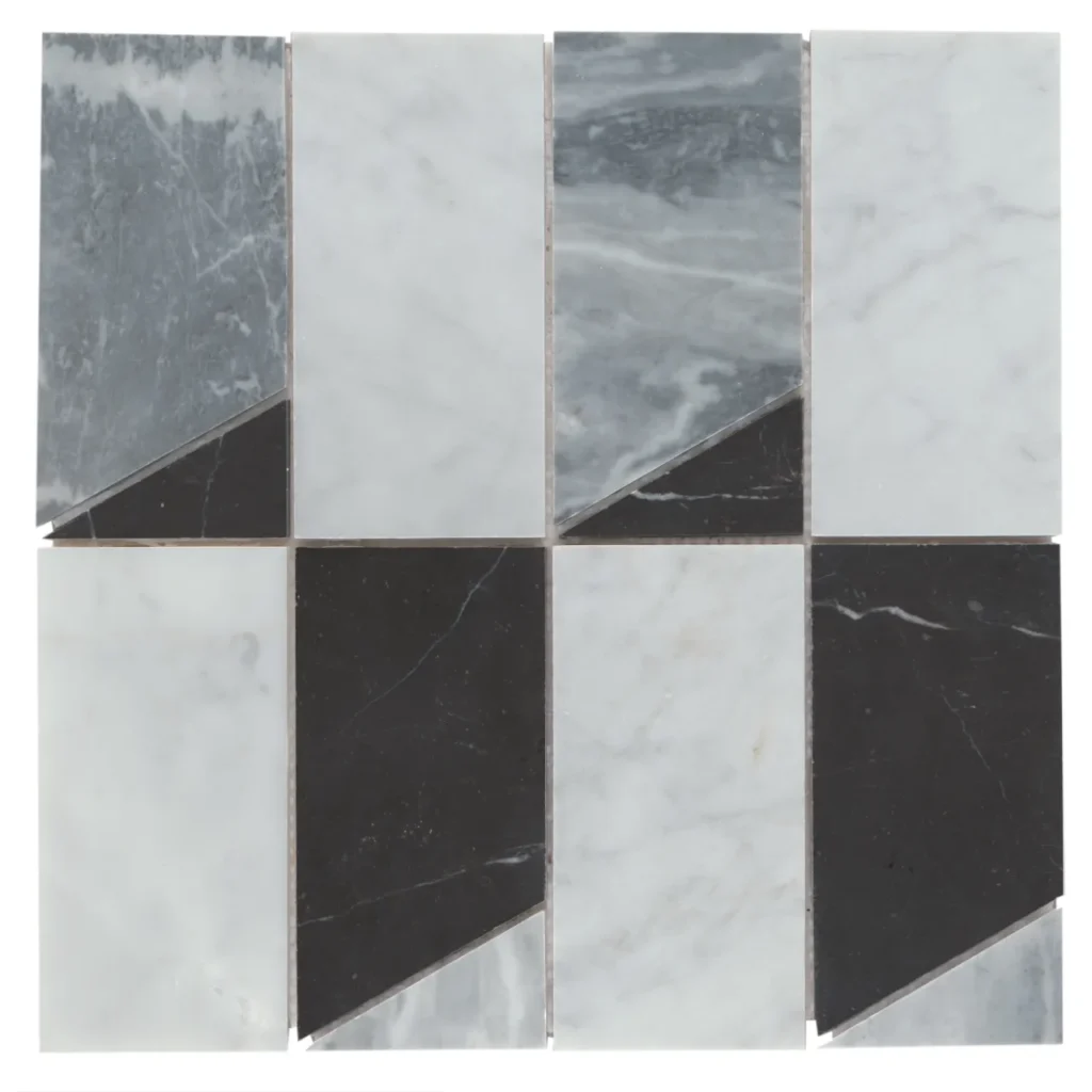 Modni Jett Honed Marble Mosaic Tile in Cool Blend up close tile sample