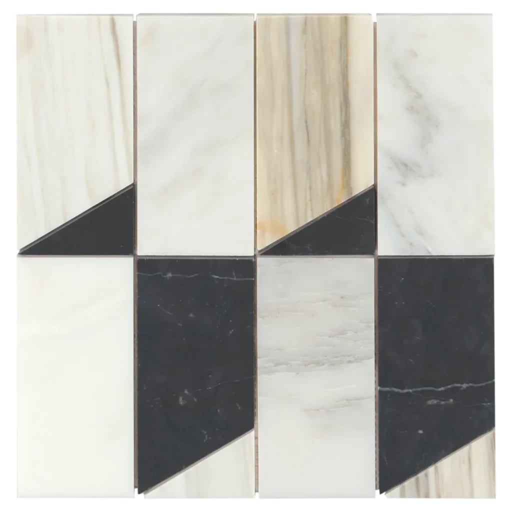 Modni Jett Honed Marble Mosaic Tile in Warm Blend close up of tile sample