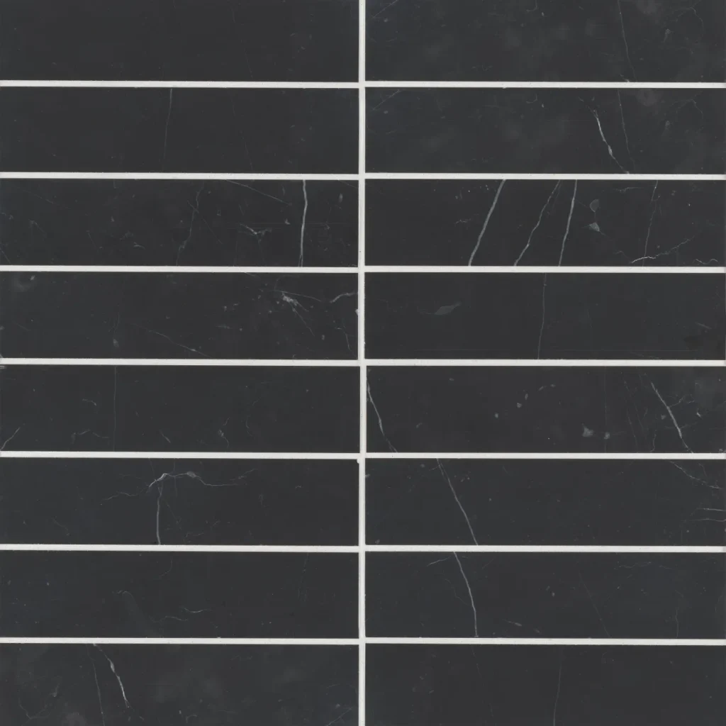 Monet 2 x 8 Honed Marble Decorative Tile in Nero Marquina