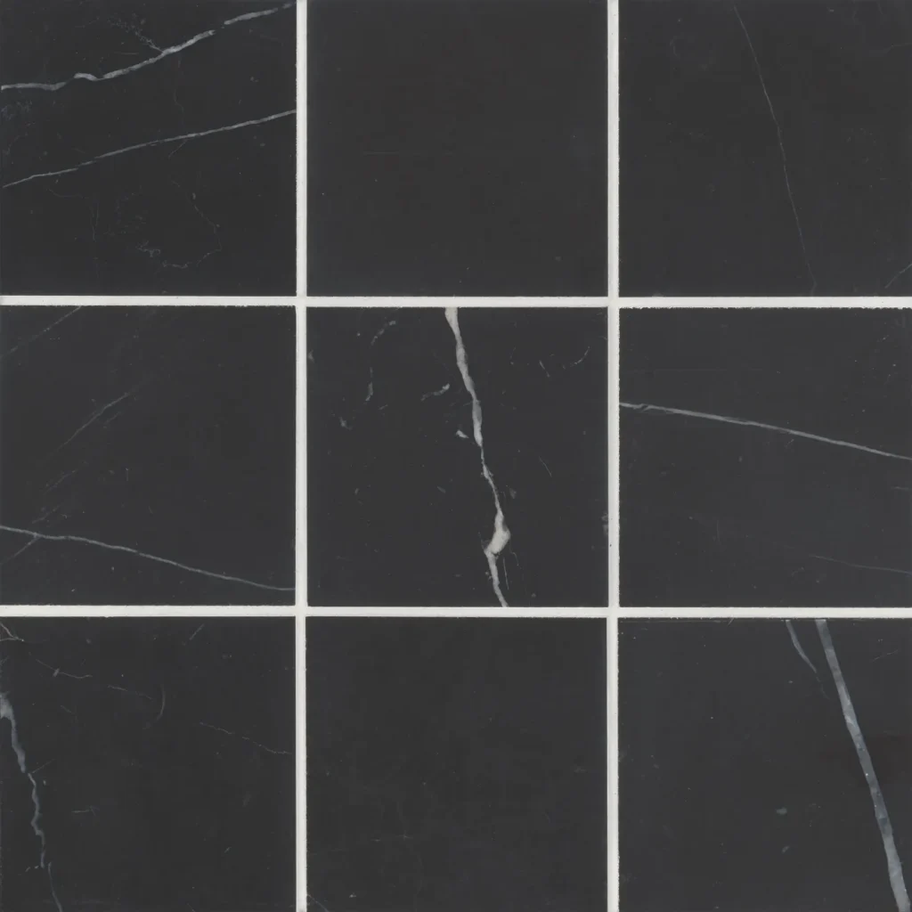 Monet 4 x 4 Honed Marble Decorative Tile in Nero Marquina