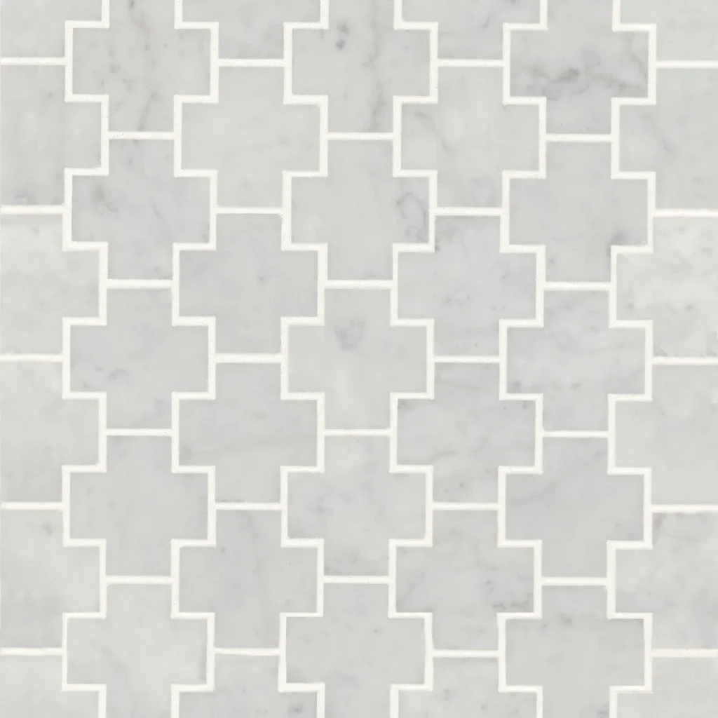 Monet Honed Marble Mosaic 4 Tile in White Carrara