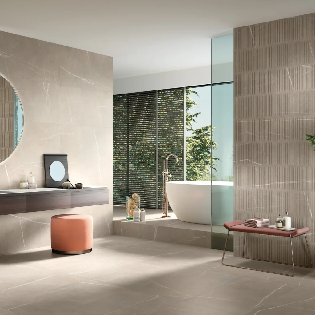 Nomade 24x48 Matte Porcelain Tile in Bone bathroom floor and wall tile sample