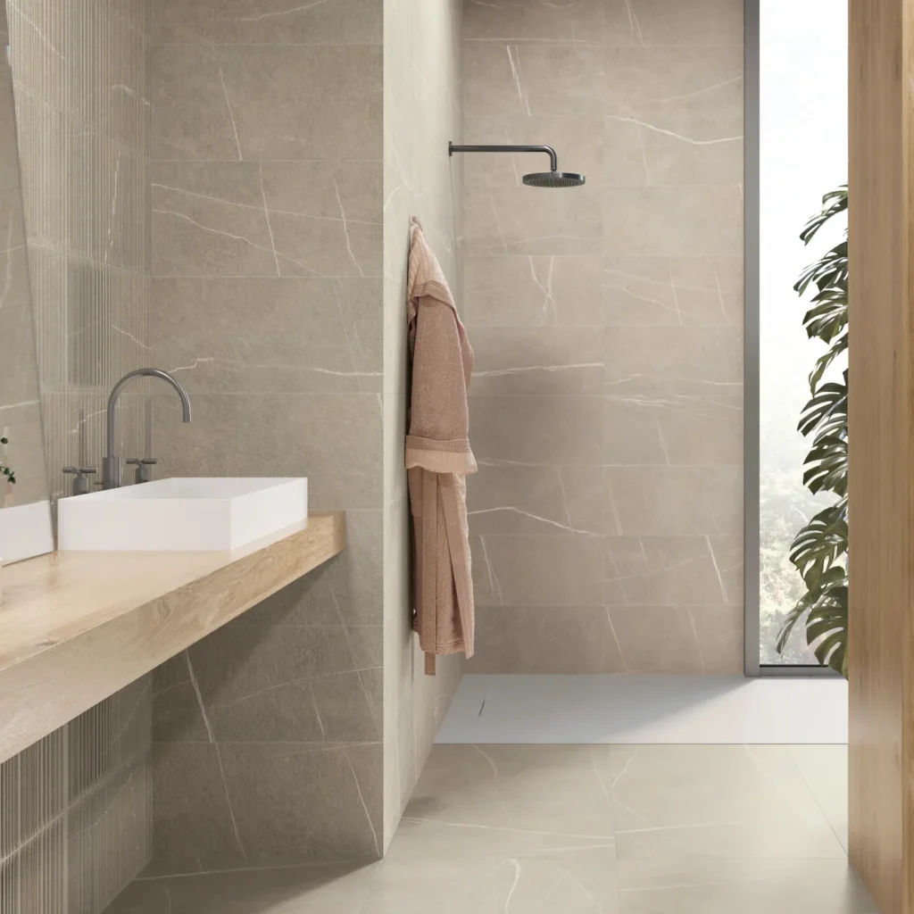 Nomade 24x48 Matte Porcelain Tile in Bone bathroom wall and floor tile sample