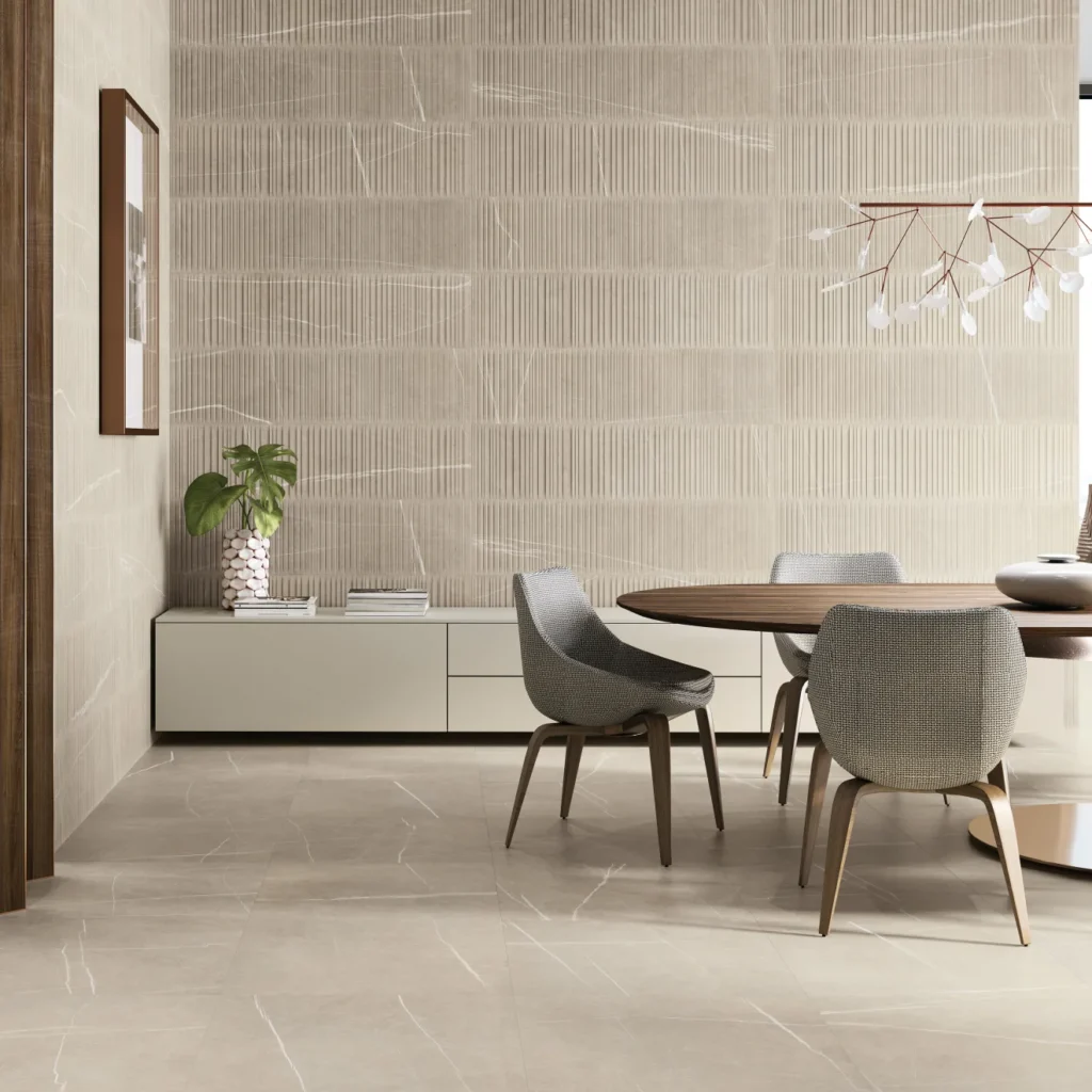 Nomade 24x48 Matte Porcelain Tile in Bone floor and wall sample