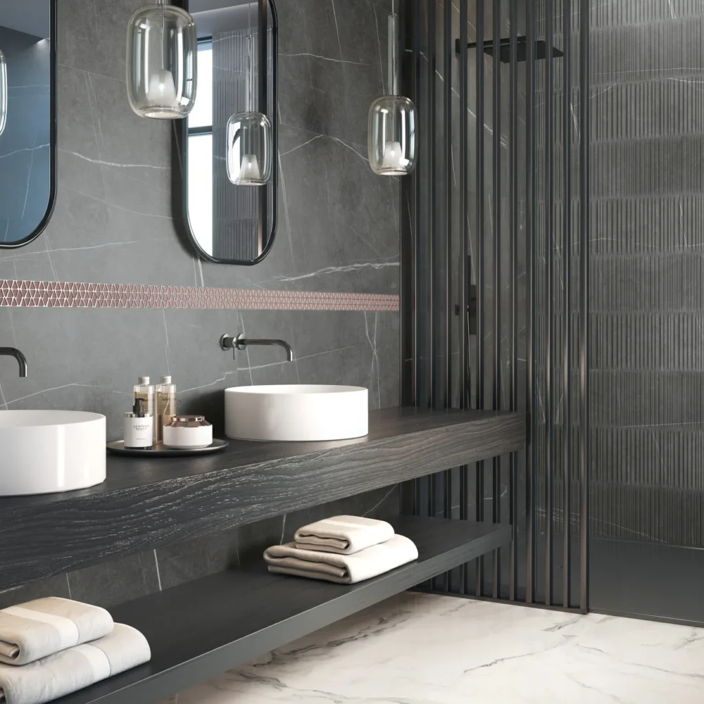 Nomade 24x48 Matte Porcelain Tile in Noir bathroom wall and shower wall tile sample